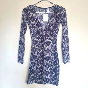 Women's Long Sleeve Snake Skin Purple Fitted Dress